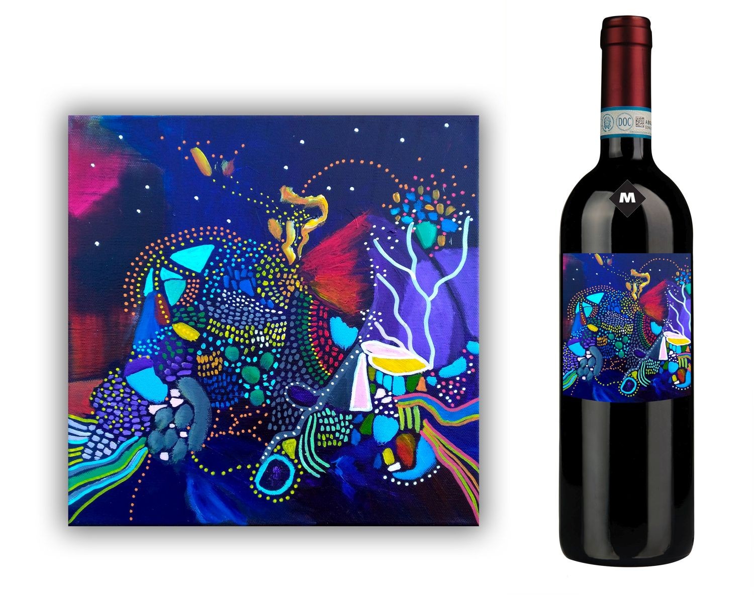 Bottiglia vino Abissi etichetta d'artista Philippe Abril